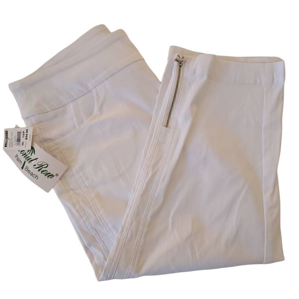 NWT Coconut Row Womens Palm Beach Side Zipper Rayon Capri Pants White Size 10P